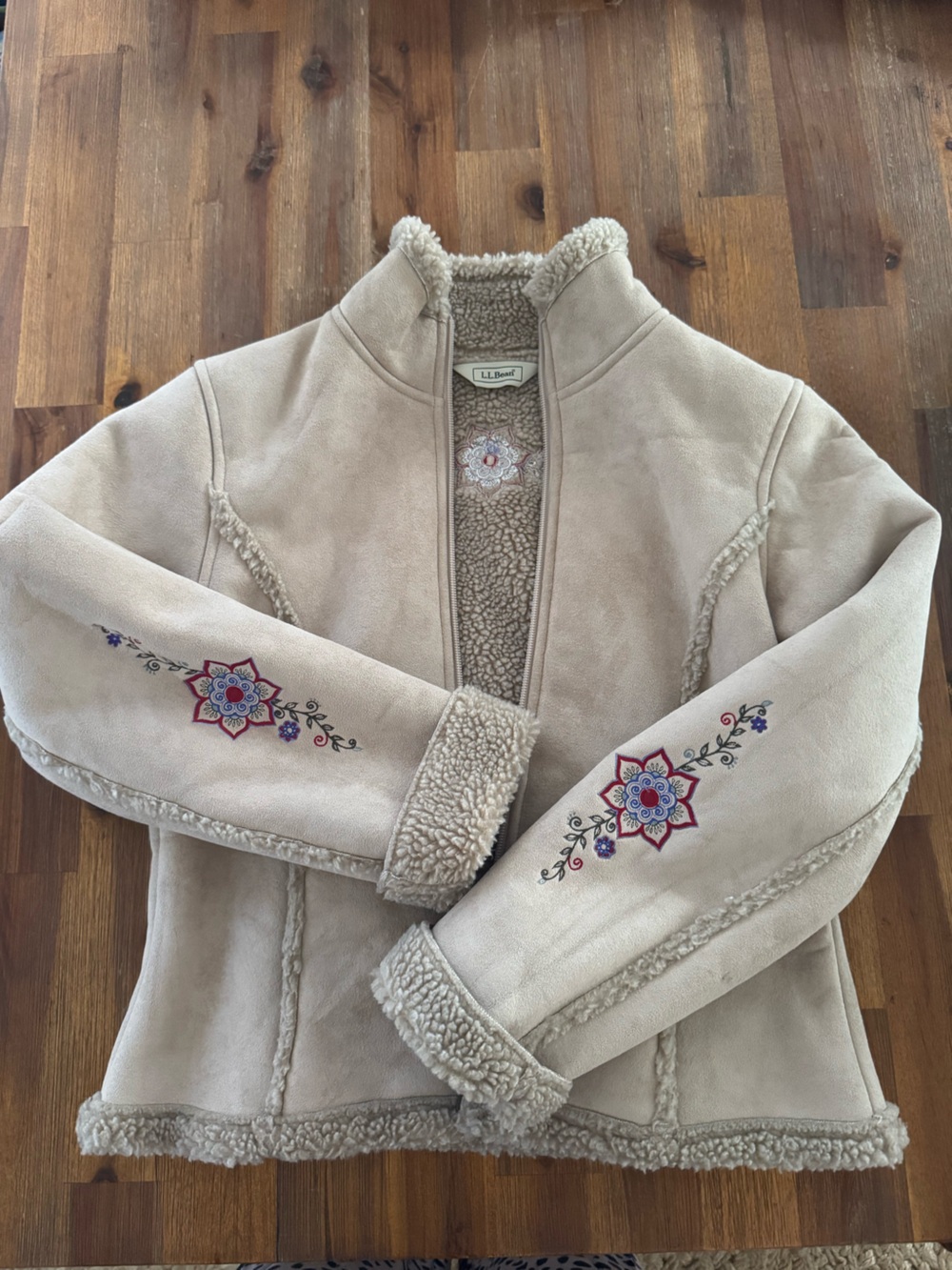 L.L. Bean Women's Cream Embroidered Teddy Jacket